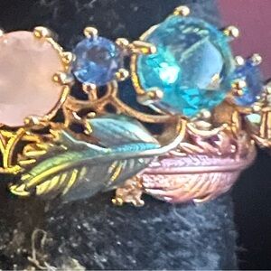 Gold and Blue Gemstone Leaf Ring